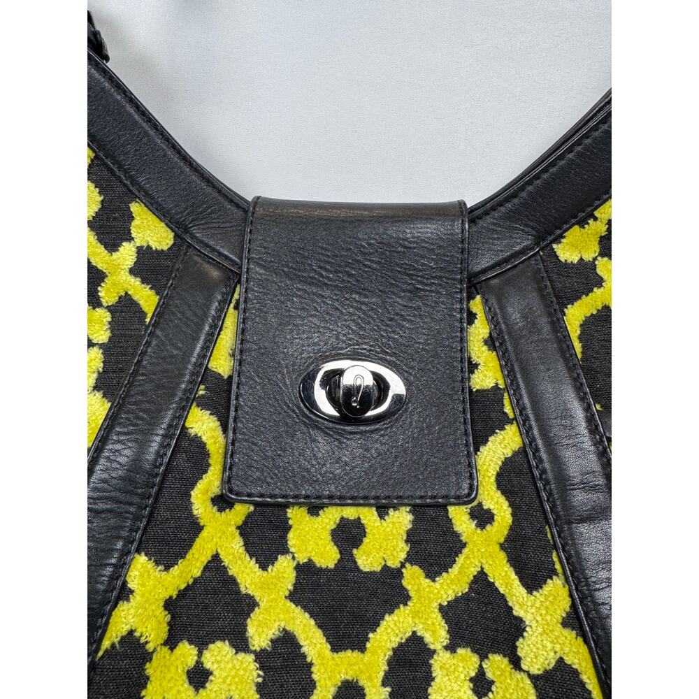 Petunia Pickle Bottom Black Yellow Velvet Floral Leather Trim Shoulder Tote Bag - Picture 5 of 11